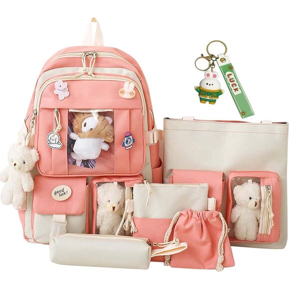 Handbags - Stylish Pink Kawaii Backpack Set - 5 Bags for School, Travel & Casual Life